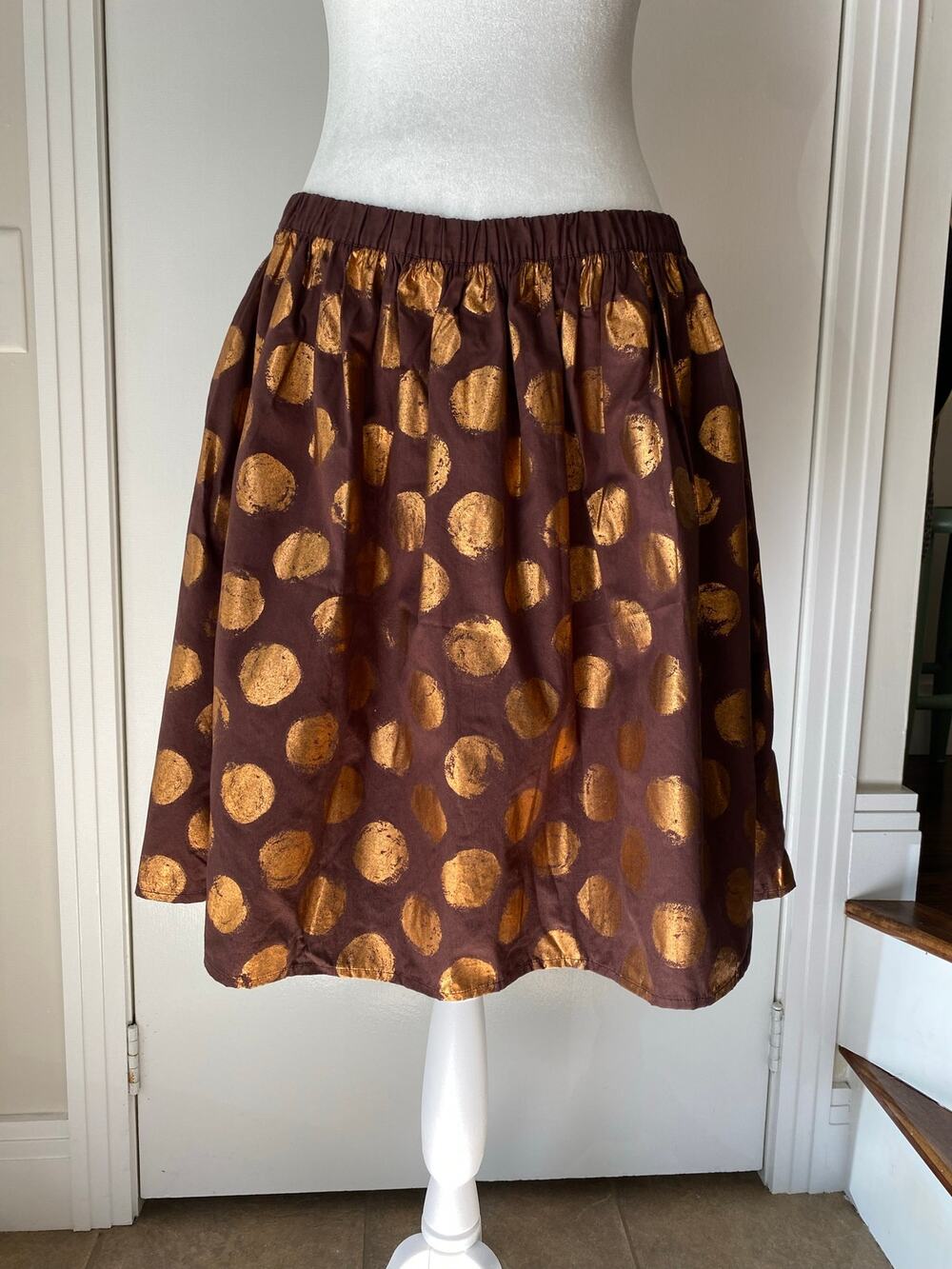 Hanna Andersson Brown w/Copper Polka Dots Skirt Large
